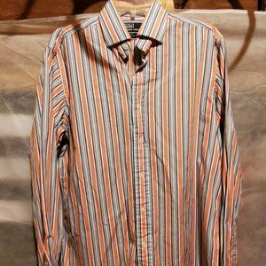 Polo Ralph Lauren Mens Orange Stripe Button Up Long Sleeve Casual Dress Shirt